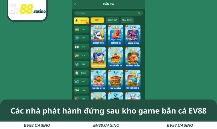 Các nhà phát hành đứng sau kho game bắn cá EV88