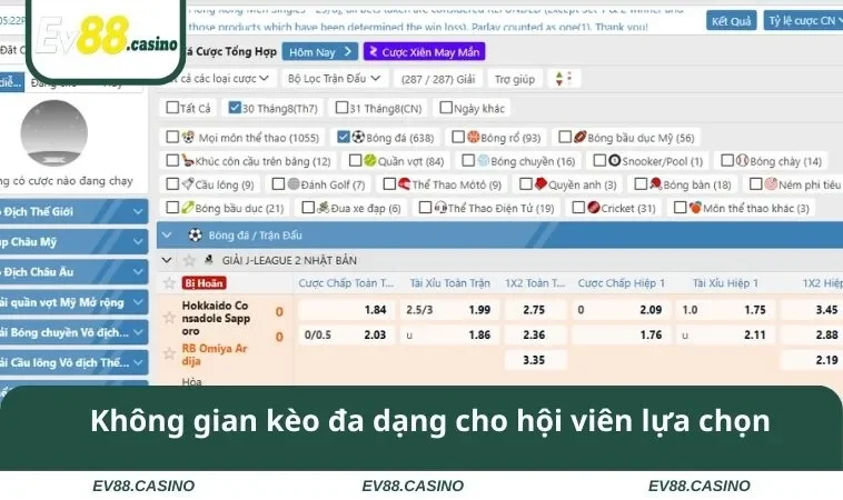 Không gian kèo đa dạng cho hội viên lựa chọn